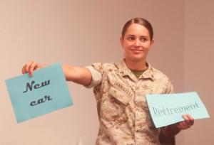 Servicewoman with signs